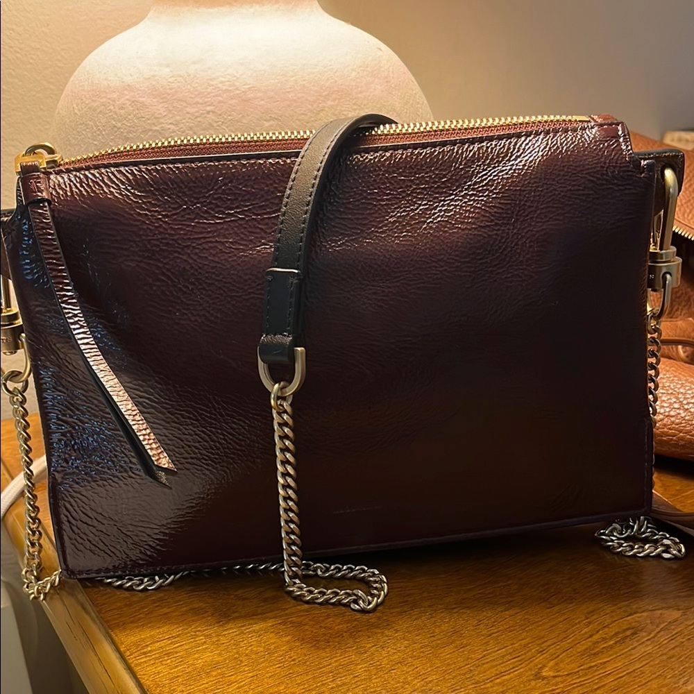 All Saints Brown Leather Crossbody Bag with Gold Chain